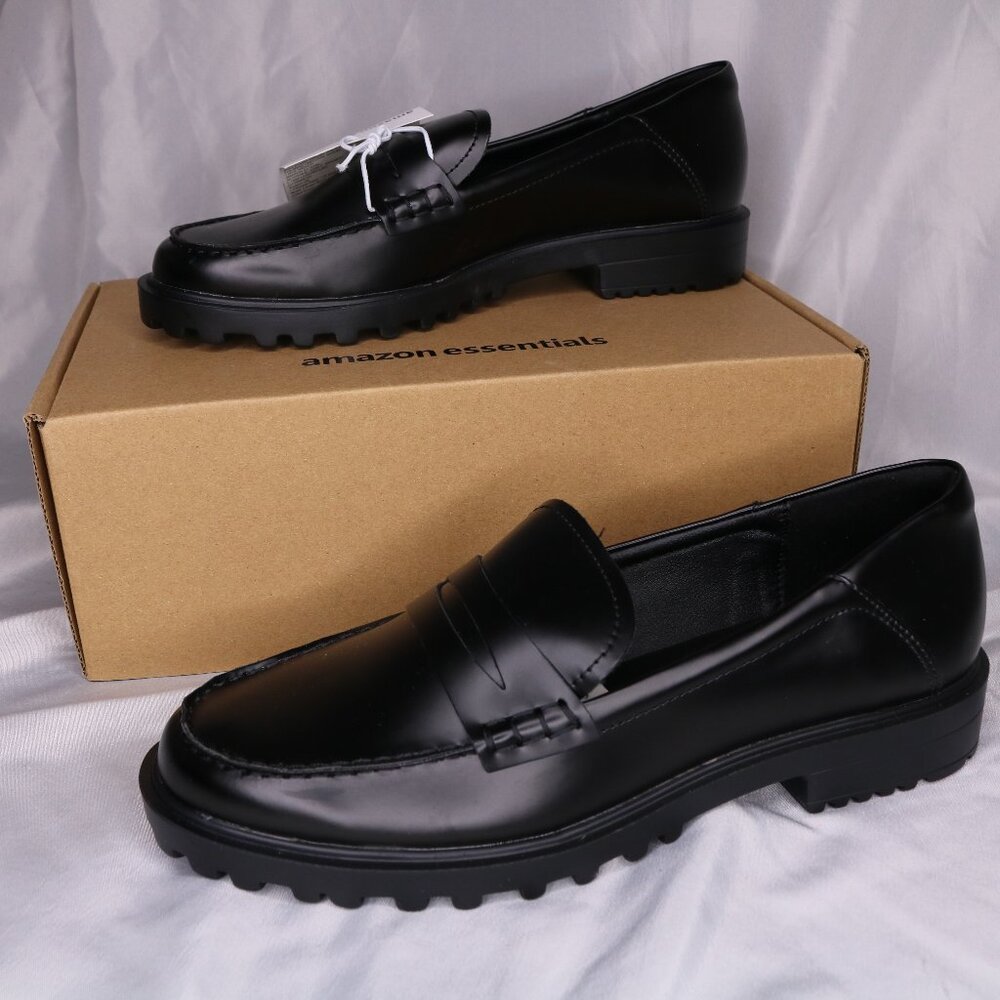 Amazon Essentials Black Leather-Look Women’s Lug Sole Penny Loafers